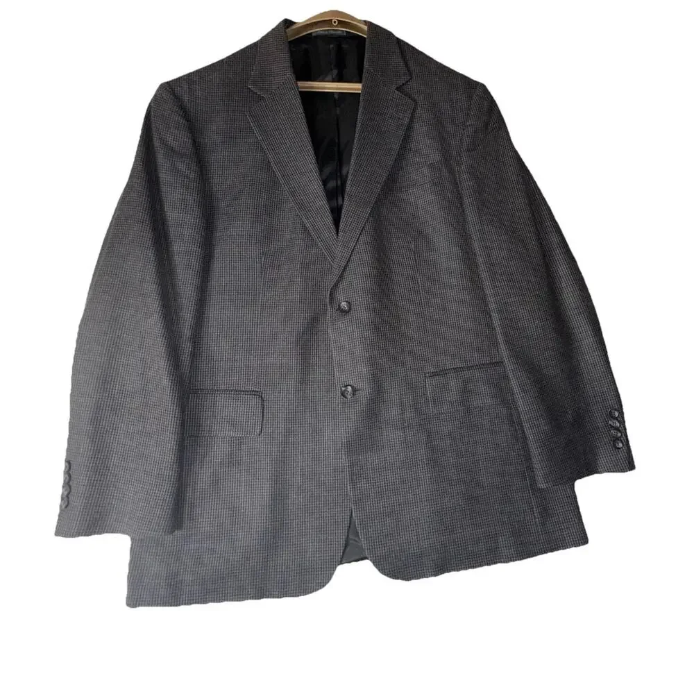 Oscar de la Renta Silk Wool Houndstooth Blazer Mens Size 44R Sport Coat 2 Button